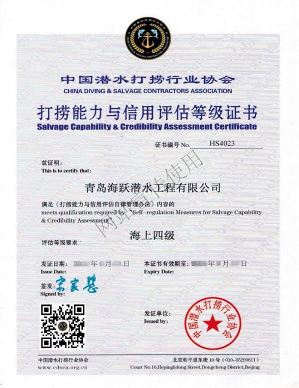Salvage qualification certificate
